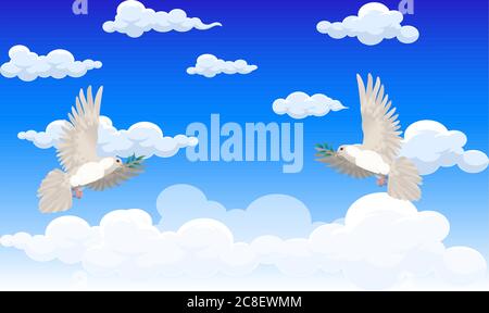 dove birds is flying in the sky on peace day Stock Vector