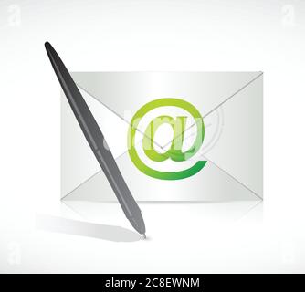 Pen and mail illustration design over white Stock Vector