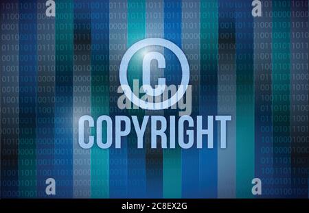 Copyright and binary illustration design over a blue background Stock Vector