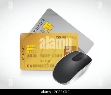 Mouse and credit cards illustration design over a white background Stock Vector