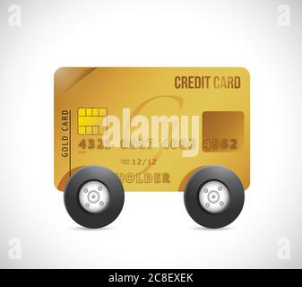 Credit cart on wheels. illustration design over a white background Stock Vector