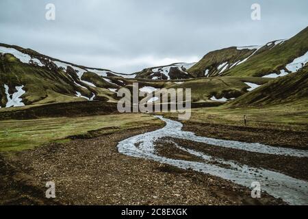 Road to Landmanalaugar on highlands of Iceland. Stock Photo