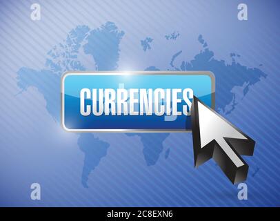 Currencies button illustration design over a world map Stock Vector