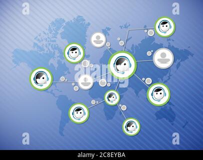 Costumer service connection cycle contact us tablet and icons illustration design over a blue background Stock Vector