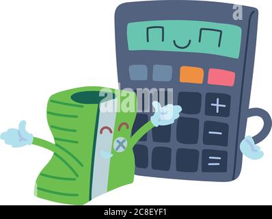 pencil sharpener and calculator with happy face cartoon, school supplies vector illustration design Stock Vector