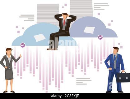 Businesspeople with Cloud Computing Concept. Cloud Computing online digital document storage system. Flat cartoon character vector illustration. Stock Vector
