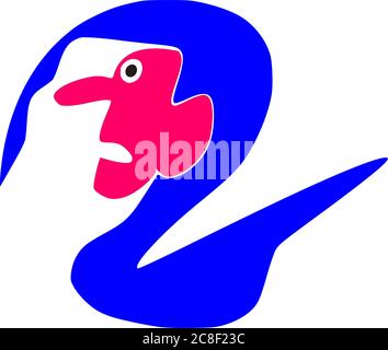 Blue and pink color mix duck shape cartoon presented on isolate illustration art background. Stock Vector