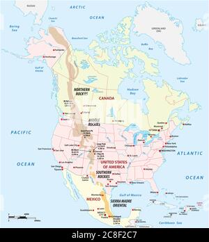 Vector outline map of the Rocky Mountains in North America Stock Vector
