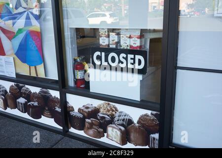 A closed See's Candies retail store in Lake Oswego, Oregon, on Thursday, July 22, 2020. Stock Photo
