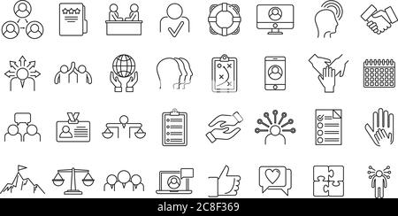 Social responsibility icons set. Outline set of social responsibility vector icons for web design isolated on white background Stock Vector
