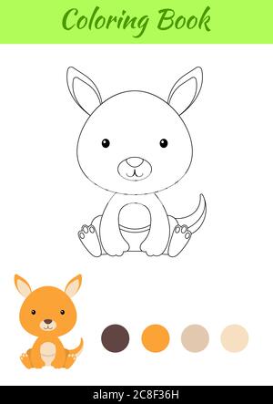 Coloring page little sitting baby kangaroo. Coloring book for kids. Educational activity for preschool years kids and toddlers with cute animal. Stock Vector