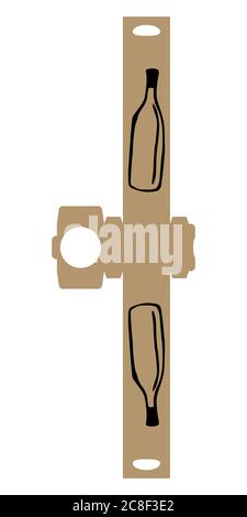Simple Packaging Box Die Cut Cube Template for bottle of wine, champagne, liqueur with doodle bottle on white background. Vector Draw Graphic Design. Stock Vector