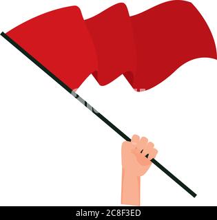hand waving red flag isolated icon vector illustration design Stock Vector
