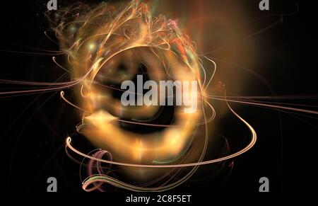 Fractals, abstract fire in motion with sparks and flame patterns Stock Photo