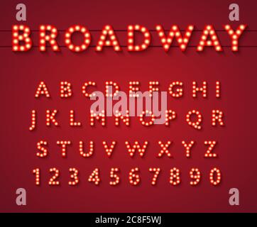 Light bulb alphabet in Broadway theatre style. Stock Vector