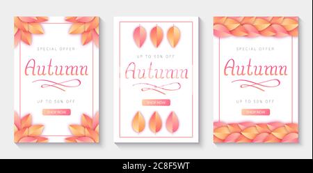 Posters set with hand drawn Autumn lettering for seasonal sale and other promotional purposes. Stock Vector