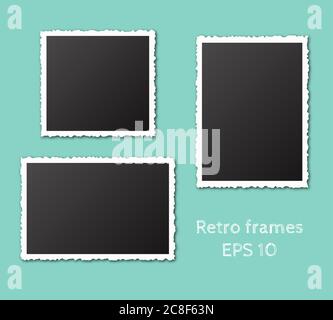 Set of empty retro frames with shadows isolated on blue background. Stock Vector