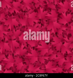 Maple seamless pattern paper cut illustration in burgundy color palette. Stock Vector