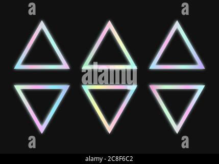 Triangular holographic frames set in psychedelic vaporwave style. Stock Vector