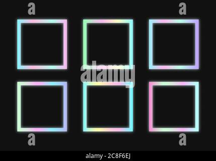 Rectangular holographic frames set in psychedelic vaporwave style. Stock Vector