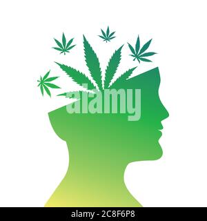 cannabis leaves in mans head silhouette vector illustration EPS10 Stock Vector