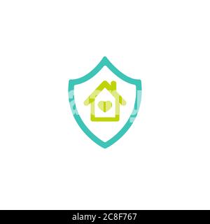 Blue shield with home inside. Vector flat icon isolated on white. security sign. protection emblem. Safe home. Home office Stock Vector