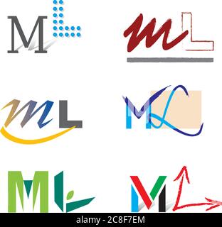 Set of Decorative Letter M and L Elements for Logo Design Stock Vector