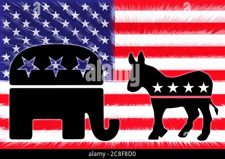 Nuremberg, Deutschland. 23rd July, 2020. The Republican elephant and the democratic donkey are the heraldic animals of the two major parties in the United States. The United States 2020 presidential election is scheduled for November 3, 2020. It is the 59th presidential election. | usage worldwide Credit: dpa/Alamy Live News Stock Photo