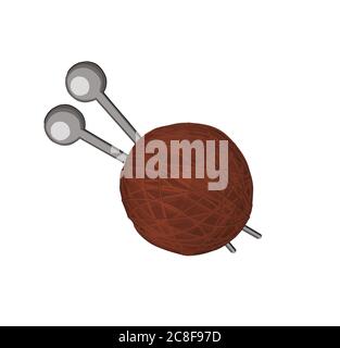 Knitting threads and needles. Isolated on white. A skein of woolen thread. Needlework. Hobby Stock Vector