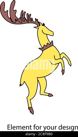 Gold deer isolated on white. Big house symbol. Vector illustration. Stock Vector