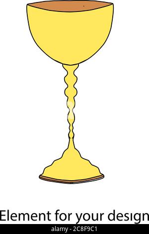 Gold goblet for wine. Bowl on a high leg. Vector illustration. Stock Vector