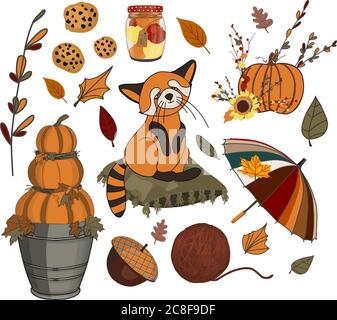 Thanksgiving day illustration. Hello, Autumn. Autumn stickers. Vector set. Stock Vector