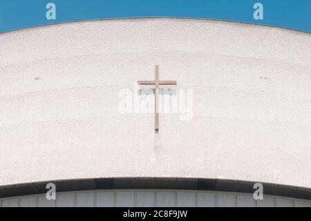 Detail of the facade of the Cristo Re cathedral in Europa square, La spezia. Italy. Stock Photo