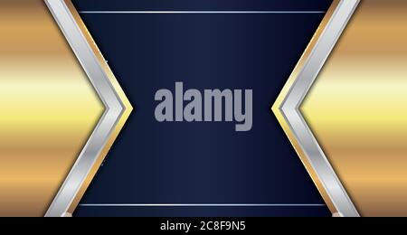 Abstract Gold and Silver Metallic Geometric Triangle Header on Blue Background. Luxury Style. Vector Illustration Stock Vector