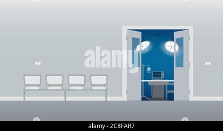 Empty surgery room with medical equipment flat design vector illustration Stock Vector