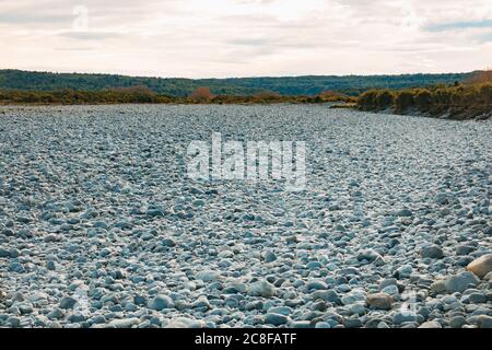 Stones on a completely dry riverbed near Ahaura, West Coast, New Zealand Stock Photo