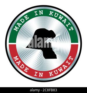 Made in Kuwait seal or stamp. Round hologram sign for label design and national Kuwait marketing. Local production tag Stock Vector