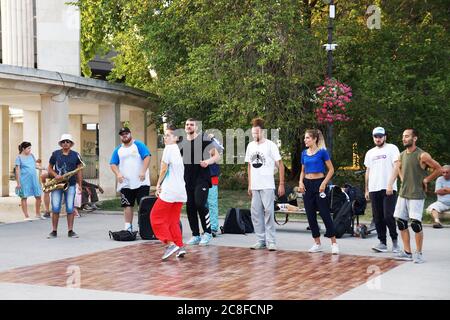 Varna, Bulgaria - July, 19, 2020: young street dancers and musicians show performance Stock Photo