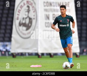 Udine, Italy. 23rd July, 2020. Cristiano Ronaldo during the warm up of the Serie A match between Udinese and Juventus at Stadio Friuli, Udine, Italy on 23 July 2020. Photo by Simone Ferraro. Editorial use only, license required for commercial use. No use in betting, games or a single club/league/player publications. Credit: UK Sports Pics Ltd/Alamy Live News Stock Photo