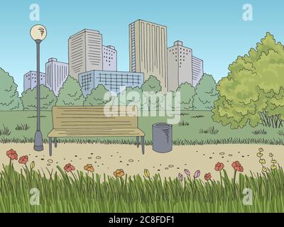 Park graphic color city landscape sketch illustration vector Stock Vector