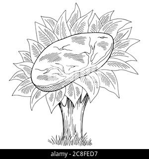 Plant vegan meat eco food tree graphic black white isolated sketch illustration vector Stock Vector