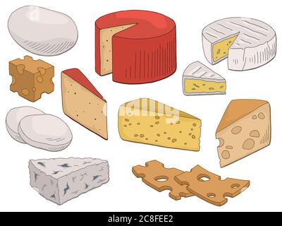 Cheese set graphic color isolated food sketch illustration vector Stock Vector