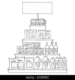 Grocery Bag Graphic Isolated Black White Sketch Illustration Vector ...