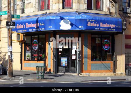 Jimbo's Hamburger Palace, 690 Melrose Ave, Bronx, New York, NYC storefront photo of a hamburger restaurant in the Melrose neighborhood of the South Br Stock Photo