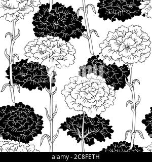 Carnation flower graphic black white seamless pattern background sketch illustration vector Stock Vector