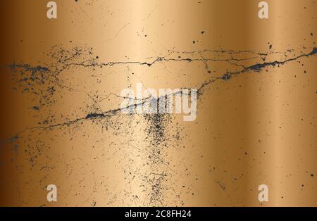 Luxury golden, copper, metallic gradient background with distressed cracked concrete texture. Stock Vector