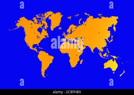 World map, isolated on blue background. Flat Earth, map template, map silhouette backdrop Stock Photo
