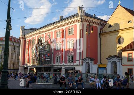 PRAGUE - JULY 20, 2019: The Palladium Shopping Mall in Republic Square, Prague, Czech Republic in early evening light Stock Photo
