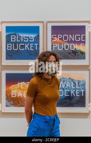 London, UK. 24th July, 2020. Works by Edward Ruscha - The Tate Modern re-opens on Monday. Visitors are asked to follow guidance on social distancing etc, in line with advice from government following the easing of the lockdown. Credit: Guy Bell/Alamy Live News Stock Photo
