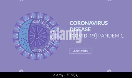 Coronavirus flat design illustration in flat style on blue background. Web banner element. Geometric pattern background. Technology, digital. Stock Vector